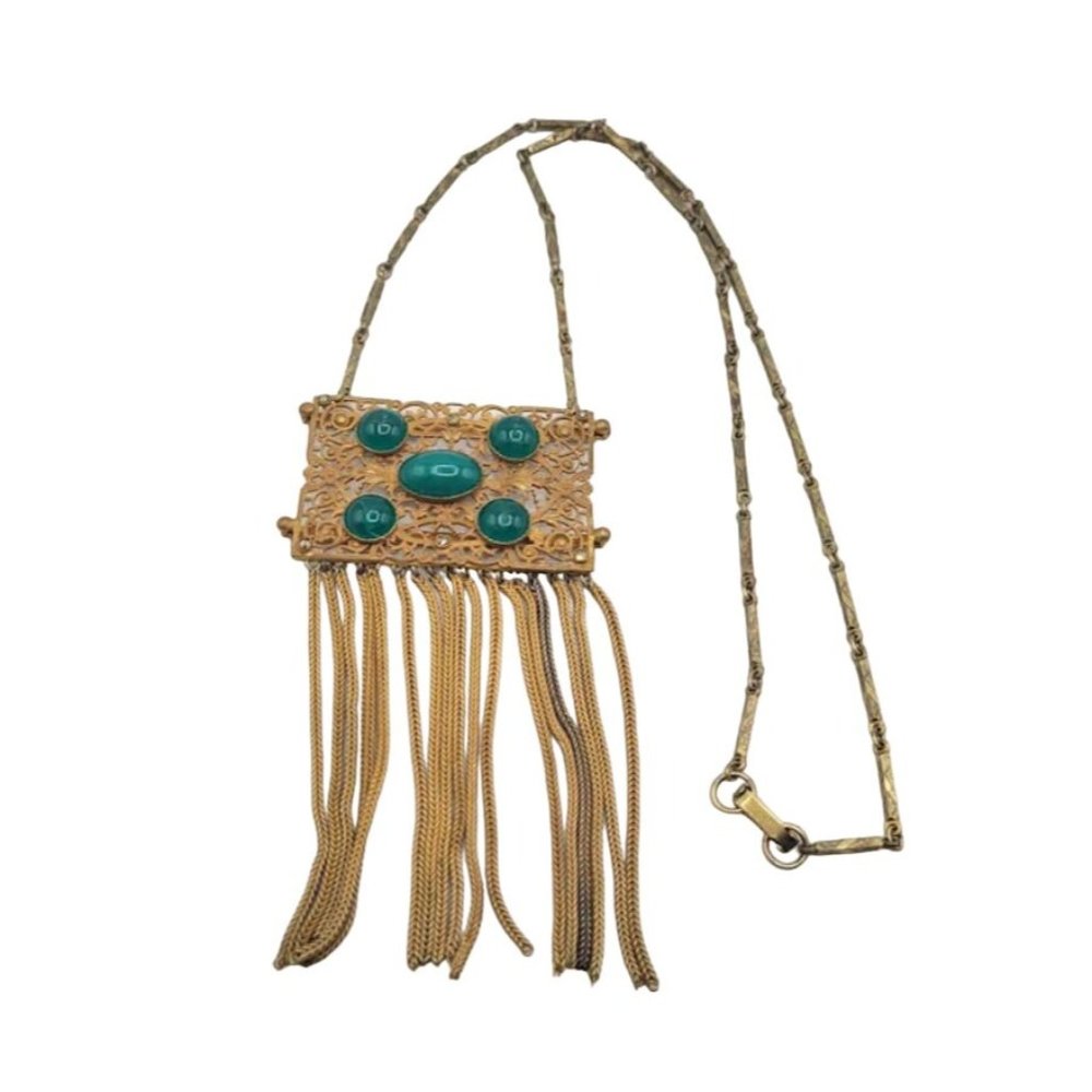 Vintage Czech Glass and Fringe Necklace (A2654)